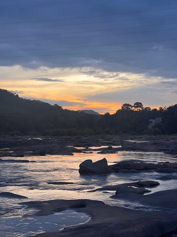 Red sunset with tower silhouette