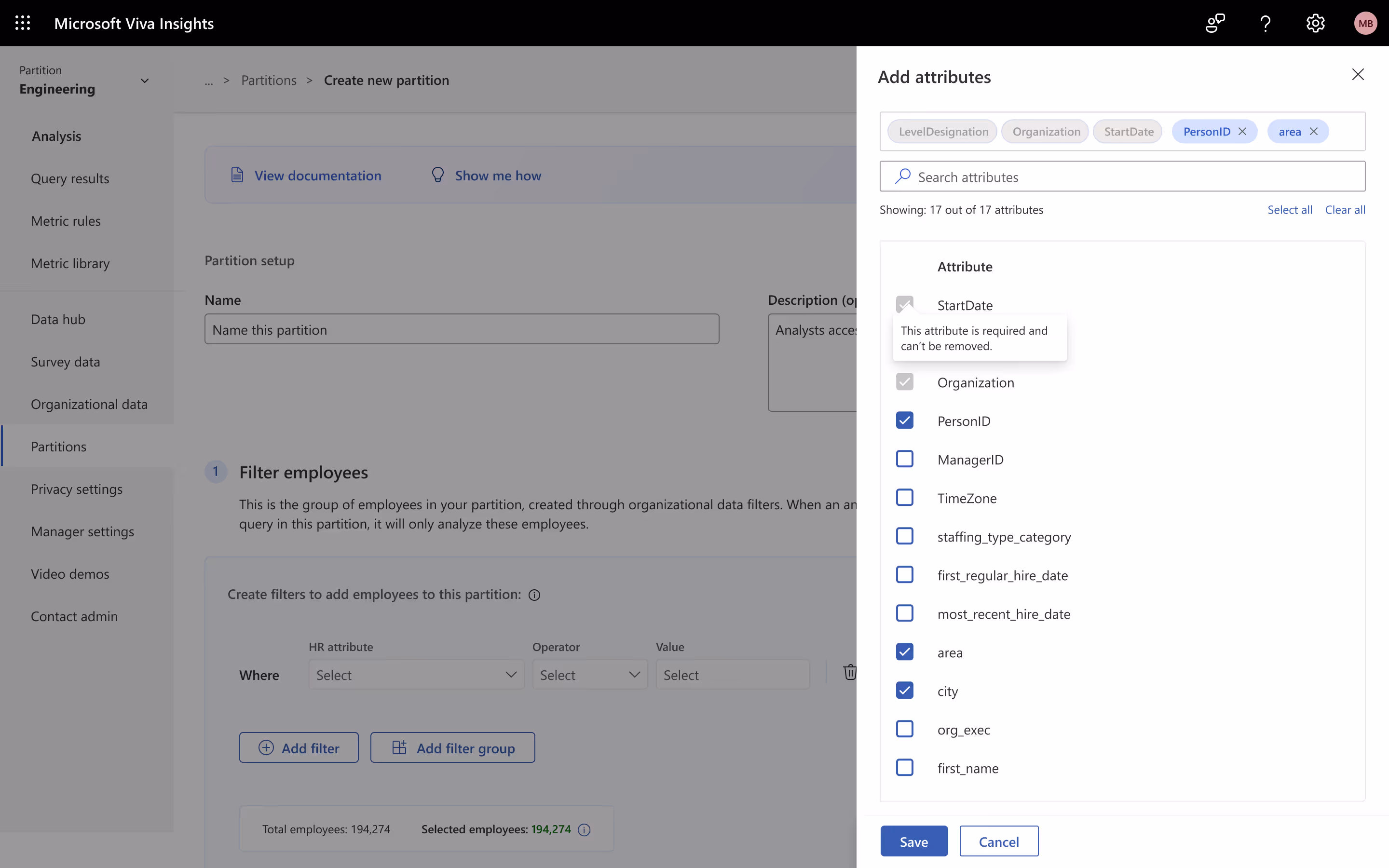Adding attributes in the old platform, which is Workplace Analytics
