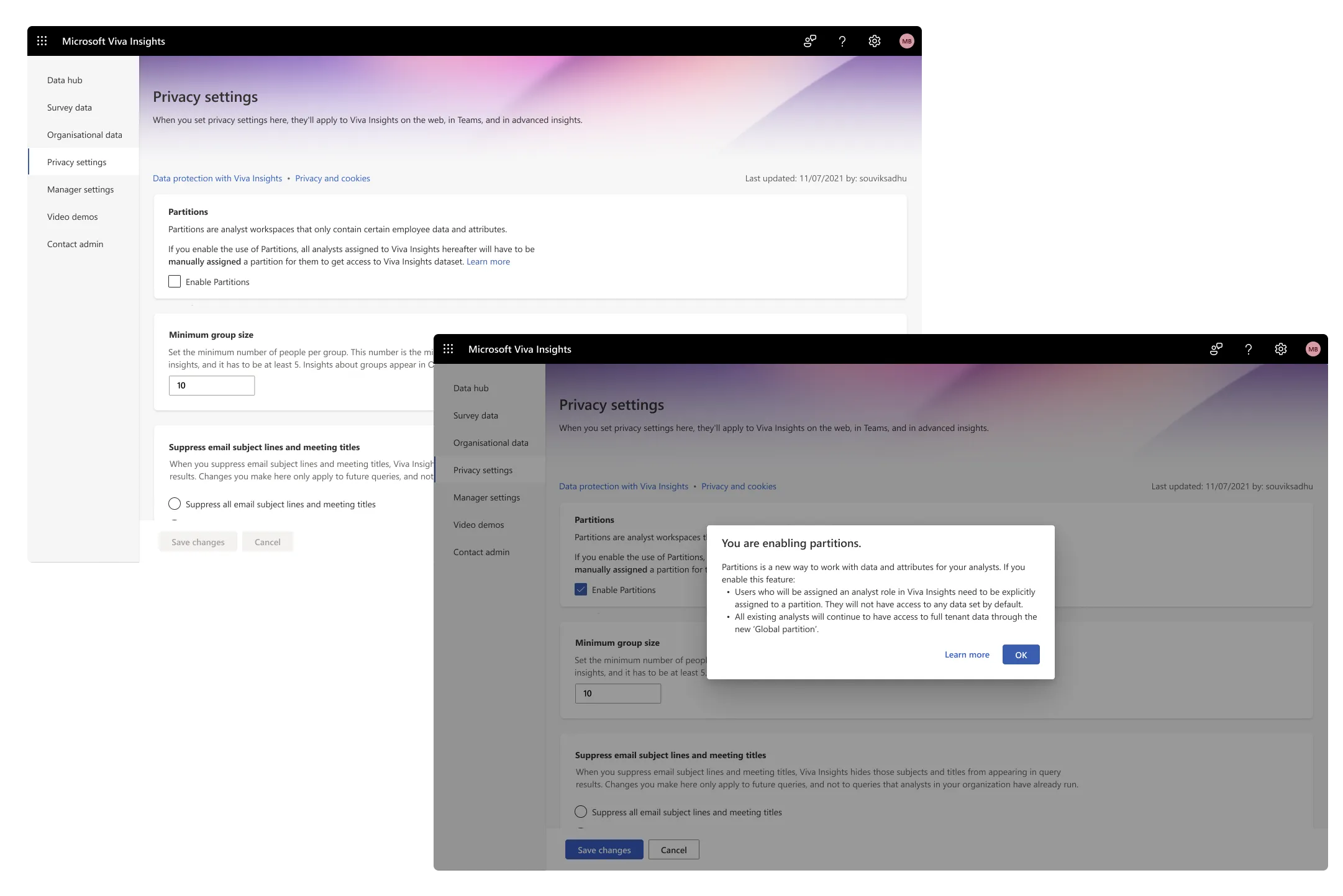 The privacy settings page image