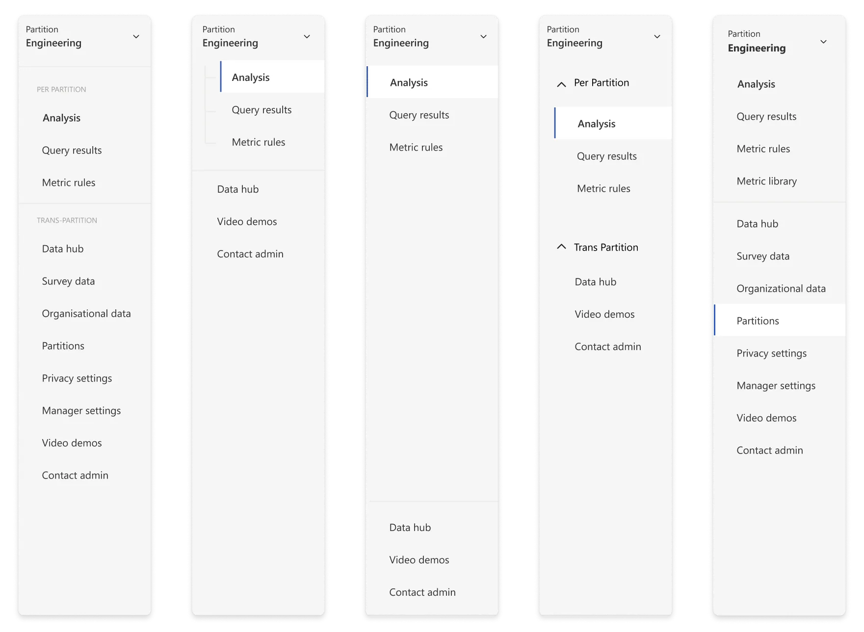 Sidebar design iterations