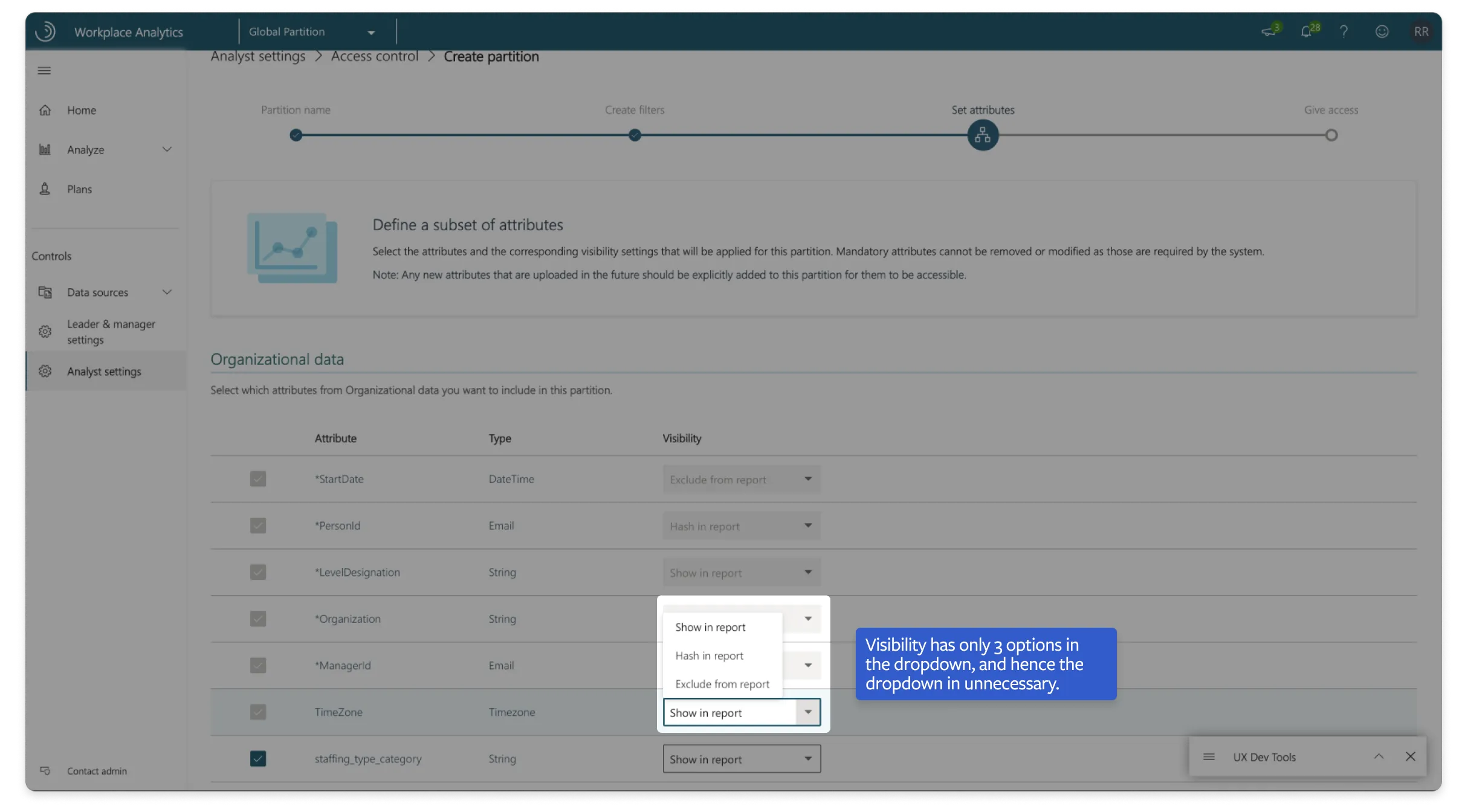 Selecting attributes in WPA highlighted issues