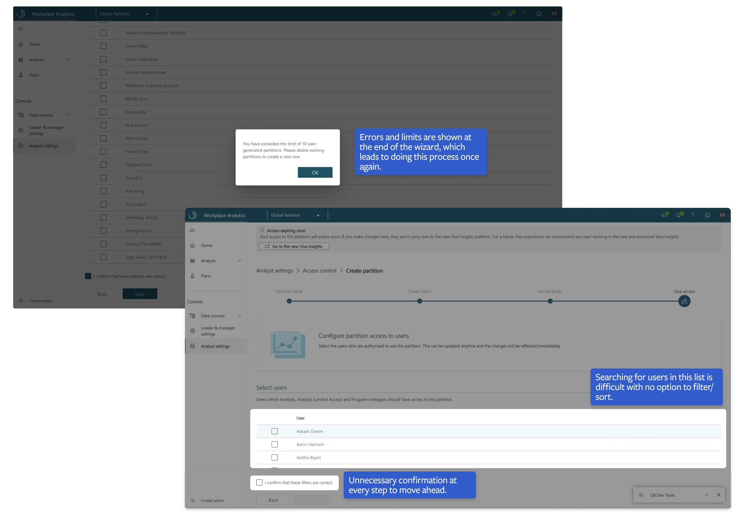 Selecting analysts in WPA highlighted issues