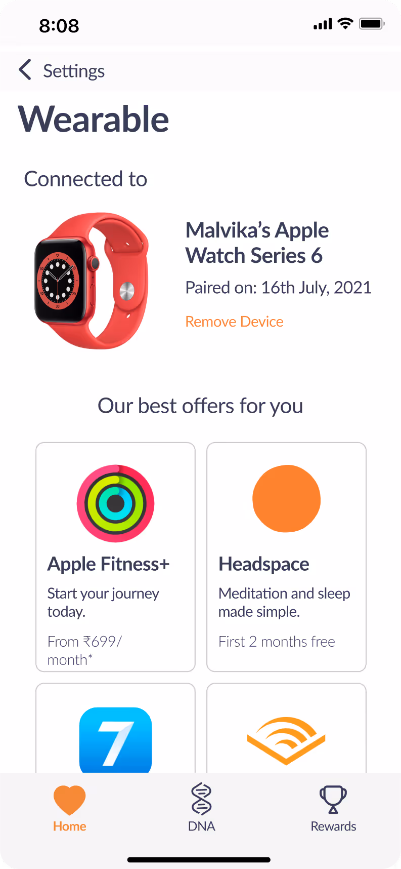 Wearables page in GeneFit